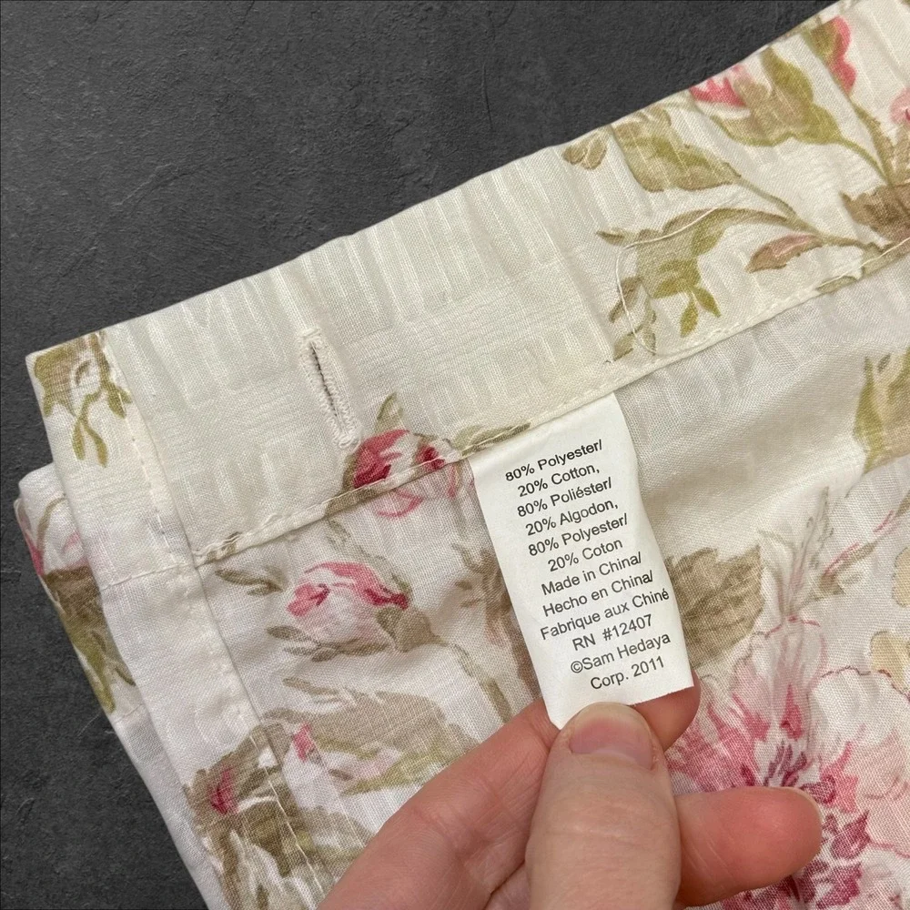 Sam Hedaya‎ Floral Rose Shower Curtain Pink Cream Ruffled Seersucker